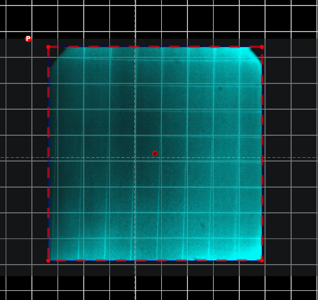 Viewport with virtual grid overlaid on the imaged grid after coarse scaling