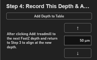 Z table populated with several calibrated FastZ depths