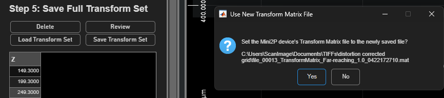 Dialog prompting to use the newly saved transform file